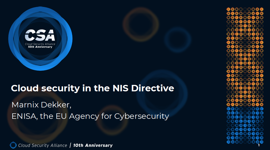 Cloud computing security in the NIS Directive - Dr. Marnix Dekker