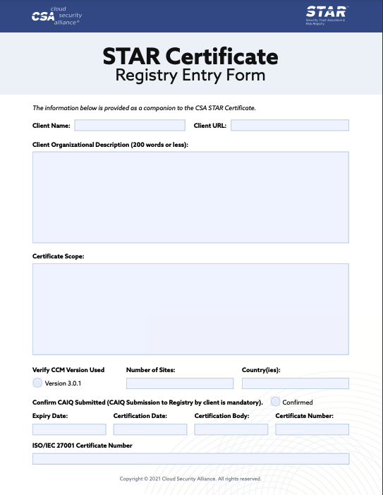 CSA STAR Certification Intake Form